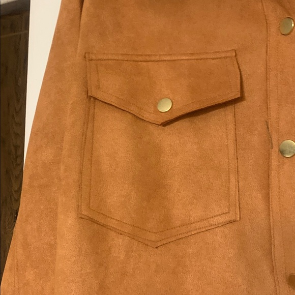 Women's Tan Suede Shirt Jacket - Picture 3 of 6